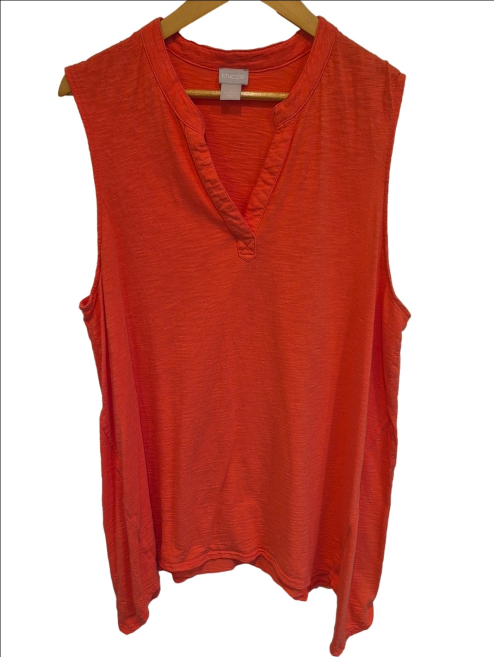Chico's Coral Sleeveless V-Neck Tunic Tank Cotton Modal Blend